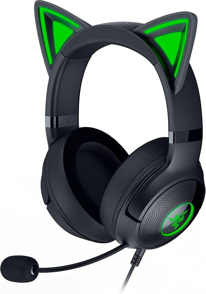 Razer Kraken Kitty V2 USB Wired Headset: Chroma RGB Kitty Ears - Stream Reactive Lighting - HyperClear Cardioid Mic - 40 mm Drivers - 7.1 Surround Sound - Comfortable Ear Cushions - Black