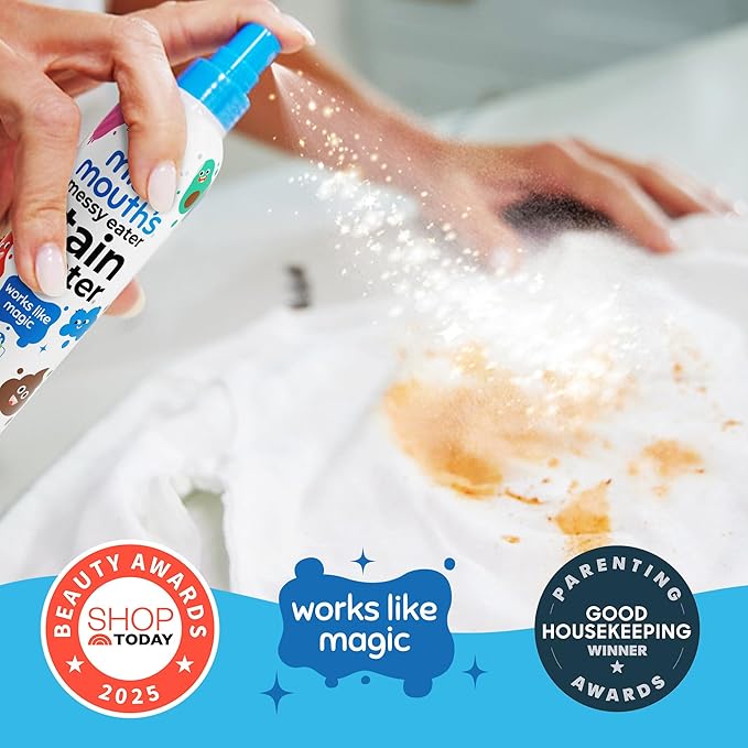 Miss Mouth's Messy Eater Stain Treater Spray - 4oz 3 Pack Stain Remover - Newborn & Baby Essentials - No Dry Cleaning Food, Grease, Coffee Off Laundry, Underwear, Fabric | Newborn & Baby Essentials; Cleans Off Food, Grease, Coffee; Use on Laundry, Unde...