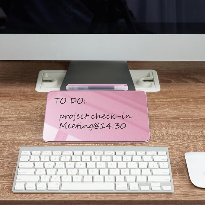 Small Desktop Whiteboard - Glass Dry Erase Board 8 X 6 Inches Tabletop Easel Whiteboard with Stand, Desk Board Buddy for Artist, Teacher and Student - Pink ＆ Gold
