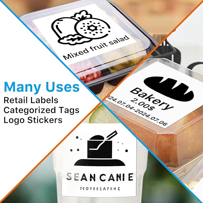 Square Thermal Label Stickers, 2"x2" (50.8mm x 50.8mm) Compatible with Multiple Thermal Printers Self-Adhesive Square Direct Strong Adhesive Thermal Labels, White, 500 Sheets/Roll