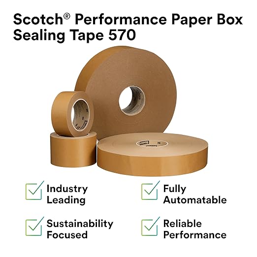 3M Scotch Performance Paper Box Sealing Tape 570, 1.9 in x 55 yd, 1 Roll | Brown, Recycle-Compatible, Great for Packaging, Shipping, and Moving