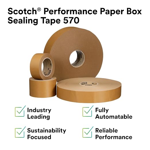 3M Scotch Performance Paper Box Sealing Tape 570, 2.8 x 55 yd, 1 Roll | Recycle-Compatible, Great for Packaging, Shipping, and Moving
