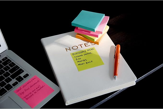 Post-it Super Sticky Notes, 3x3 in, 3 Pads, 2X The Sticking Power, Supernova Neons, Bright Colors, Recyclable (3321-SSMIA), (Pack of 48)