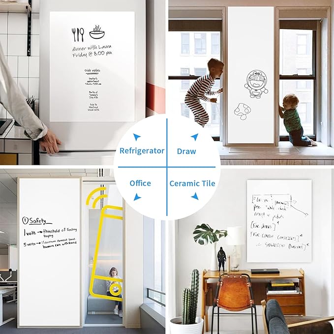 ZNCMRR 78.7"x17.7" Whiteboard Sticker for Wall White Board Contact Paper Dry Erase Wallpaper with 3 Markers Adhesive Poster Board Whiteboard for School Office Home Kids Drawing
