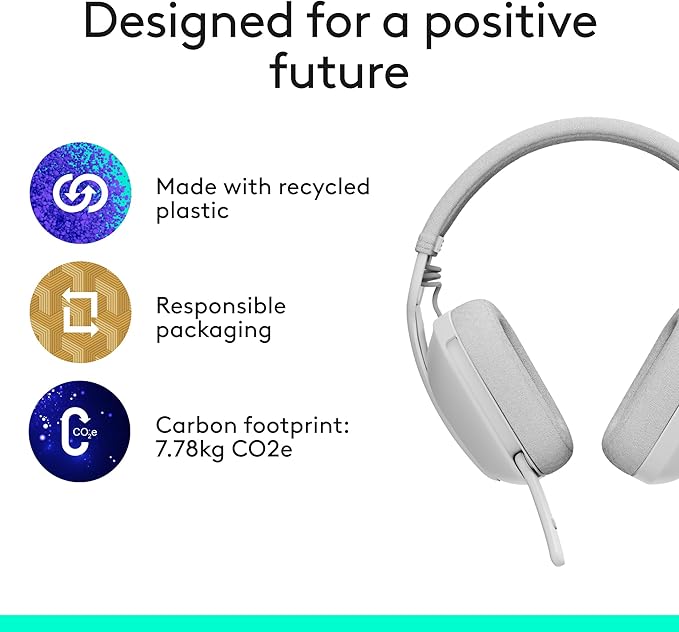 Logitech Zone Vibe 100 Lightweight Wireless Over Ear Headphones with Noise Canceling Microphone, Advanced Multipoint Bluetooth Headset, Works with Teams, Google Meet, Zoom, Mac/PC - Off White
