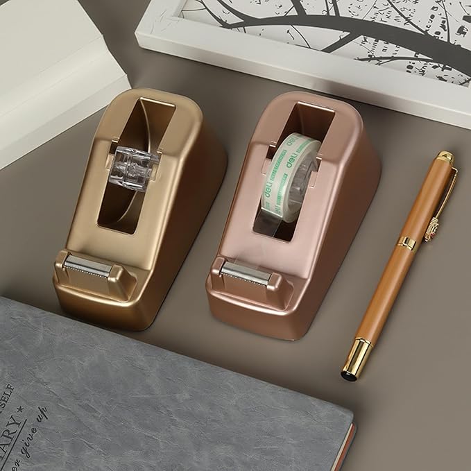 Small Desk Tape Dispenser Heavy Duty Cute Desktop Tape Dispenser with Weighted Non-Skid Base Suitable for 1 Inch Core Tape (Luxury Gold)