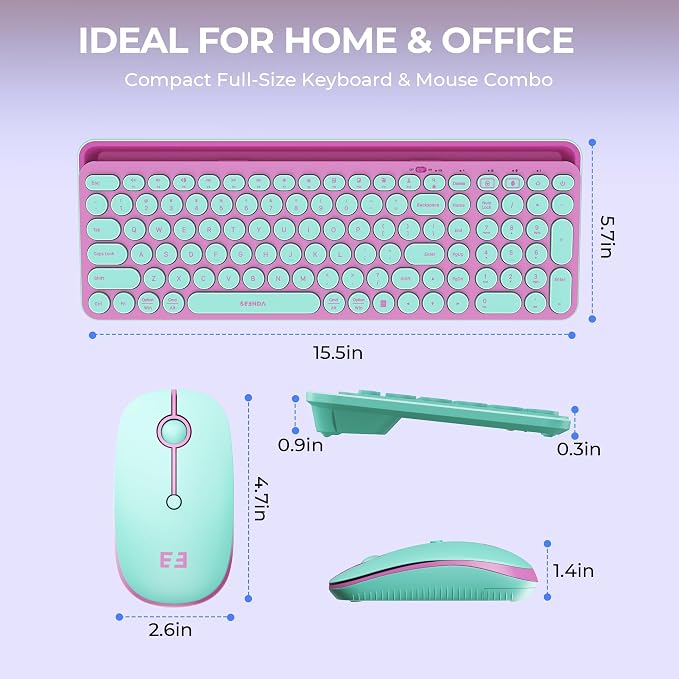 seenda CTU-301 Bluetooth Keyboard and Mouse Combo for iPad,Green&Pink | Bluetooth+2.4G combo with tablet holder, full-size keys and quiet clicks for iPad, iPhone, Mac, Windows and Android.