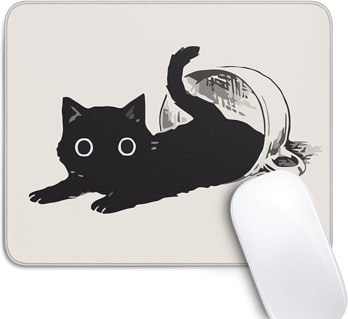 Cute Black Cat Mouse Pad,Kawaii Anime Cat Mouse Pads for Wireless Mouse Desk Accessories,10"X8" Travel Mousepad with Non-Slip Rubber Base, Stitched Edge Mouse Pads for Desk,Computers,Laptop,Office