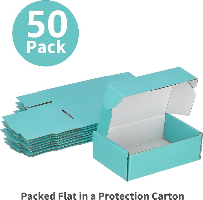 50 Pack 6x4x2 inches Shipping Boxes Teal, Corrugated Small Cardboard Boxes for Mailing Packing
