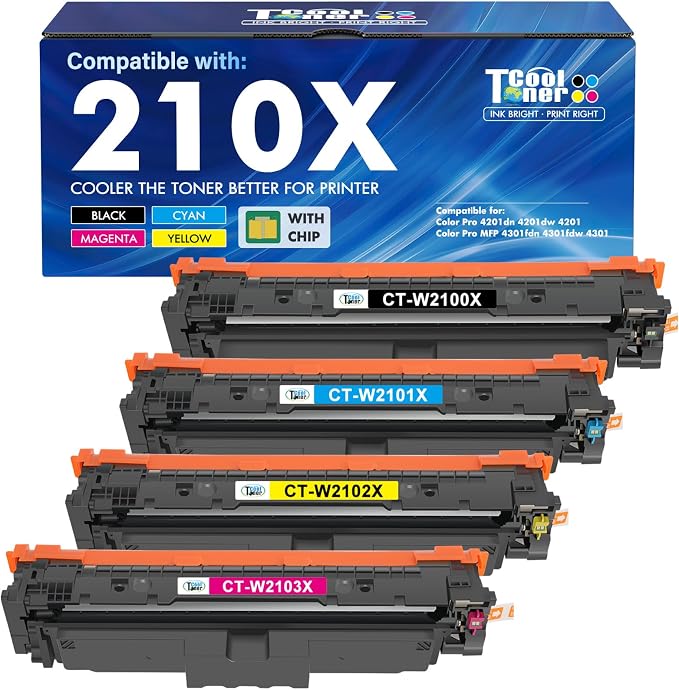 210X Toner Cartridges 4 Pack 210A 210 4301fdw 4301 W2100X W2100A High Yield | Compatible for HP 210X 210A 210 Toner Cartridges for HP Color LaserJet Pro MFP 4301fdn 4201dw 4301 4201 Printer Ink with Chip