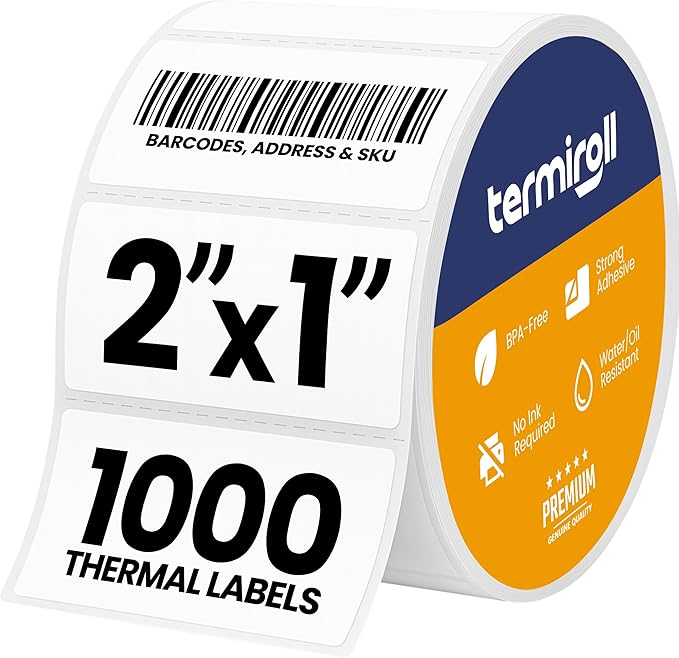 2x1 Thermal Labels Roll – 1000 Labels for Barcode, SKU & FNSKU – Direct Thermal, Strong Adhesive, Jam-Free Printing – Compatible with Rollo, Zebra, Munbyn (Not for Large Shipping Labels)