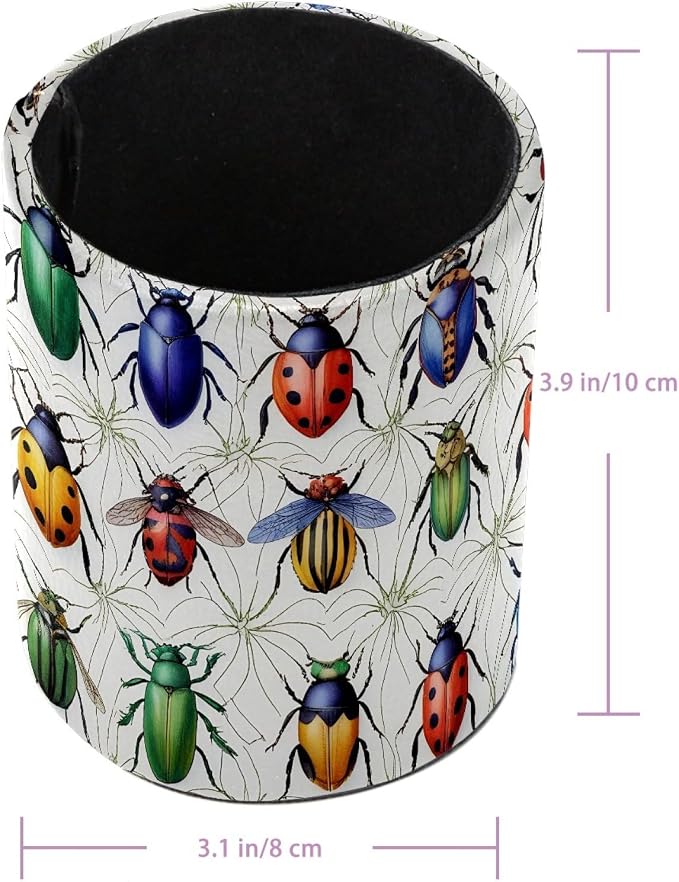 Leather Pen Holder for Desk, Beetle Pencil Cup Pen Organizer Makeup Brush Holder for Office Home Kids Countertop Desk Accessory Storage