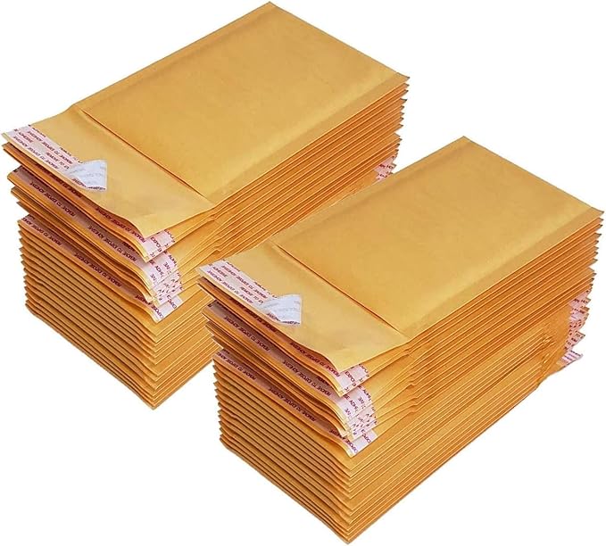 iMBAPrice 50-Pack (4x8) #000 Kraft Bubble Mailers Padded Envelopes 4 X 8 (Total 50 Envelopes)