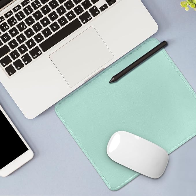 FROGIGO Mouse Pad with Stitched Edges - Solid Color Mousepad for Women, 9.25 x 7.75 inch Washable Square Desk Pad, Non-Slip Rubber Base, Office Home Laptop Accessories - Baby Blue