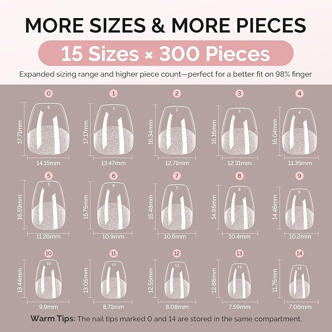 MelodySusie Extra Short Ballerina X Nail Tips - 300Pcs 15 Sizes Clear Acrylic, Half Matte Full Cover Press on Nails for DIY Extension & Salon Use,Pre-Shaped for Long-Lasting Manicure