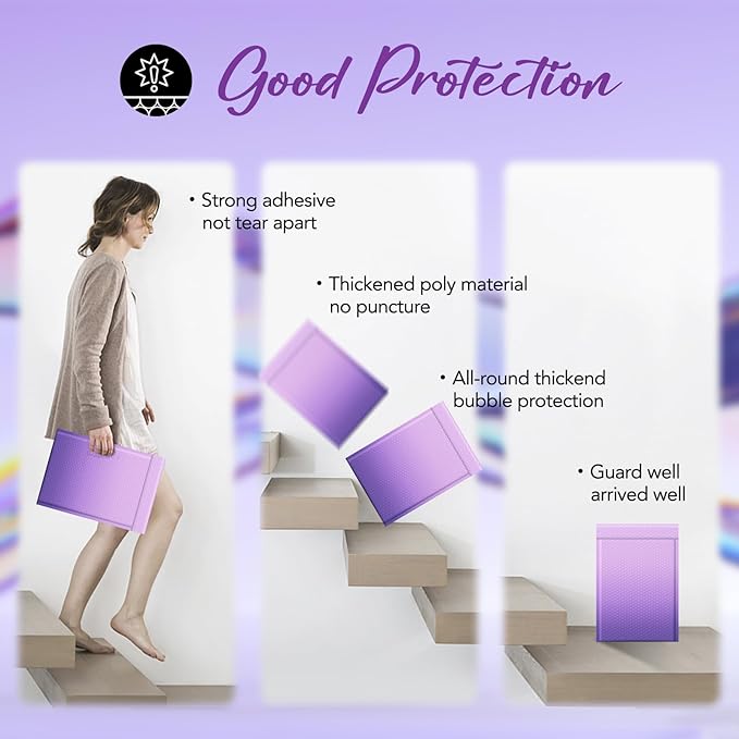 Fuxury 40 Pack Large Bubble Mailers 10.5x16" Gradient Purple Padded Envelopes Cute Design Mailing Envelopes Bubble Padded Cushioning Padded Mailers for Packaging, Small Business #5
