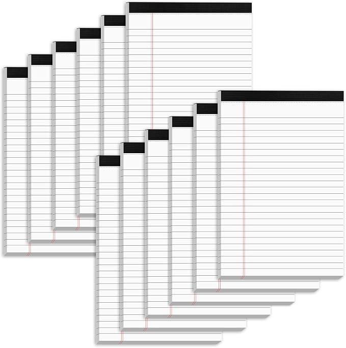 Nichela 5" x 8" Note Pads 12 Pack of Legal Pads 30 Sheets Notepad College Ruled Small Writing Pads Perforated Pages Paper Pads 80GSM Heavyweight Paper Note Pads for Home, Office, or School