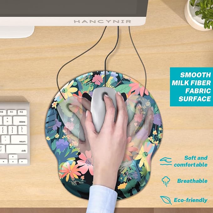 Hancynir Flower Black Cat Ergonomic Mouse Pad with Wrist Support Desk Decor | Gel Mouse Pads Wrist Rest, Cute Funny Comfortable Computer Mousepad, for Gaming Laptop Work Home Accessories Office Supplies