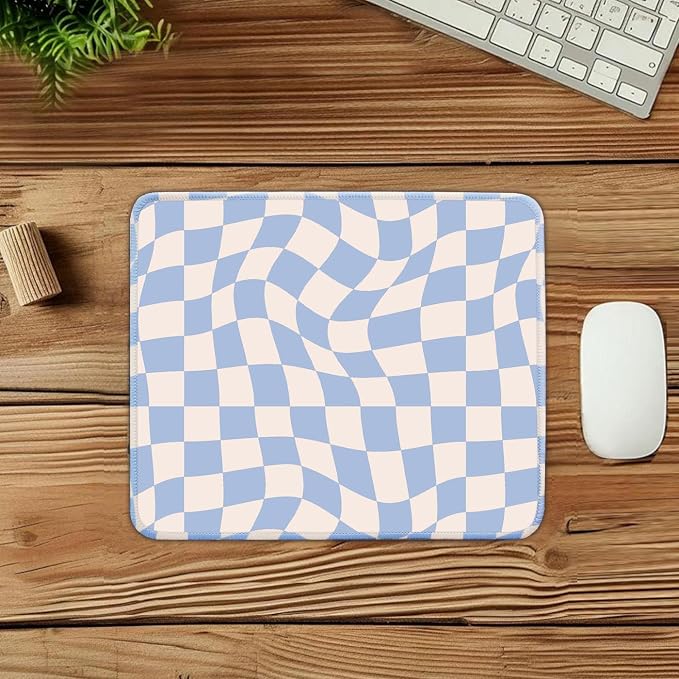 Mouse Pad for Desk with Stitched Edge, Premium Cute Washable Mouse Pads. Computer Mousepad with Non-Slip Rubber Base, Mousepads for Laptop, 9.25x7.75x0.12 inch (Wavy Grid)