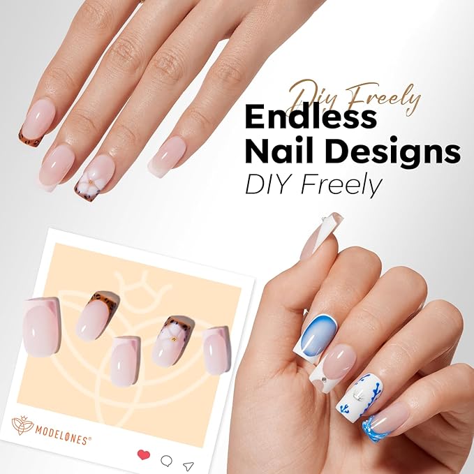 modelones Short Square Nail Tips, 360pcs Pre-etched Clear Fake Nails Press On Full Cover Half Matte 15 Sizes Acrylic Gel Tips for Extension Salon