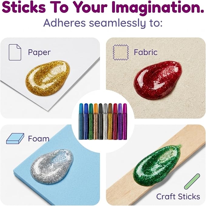 Tassel Toppers Non Toxic Washable Glitter Glue Stick Set, Quick Drying Color Spot Glue, Art Glitter Adhesive for Kids Crafts, Grad Caps Decorating Supplies, Creative School Projects - 10 Pack
