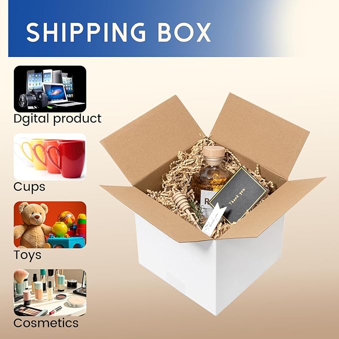 8x8x8" Shipping Boxes 25 Pack - Corrugated Cardboard Square Mailing Box Packaging for Small Business - White Mailer Packing Supplies