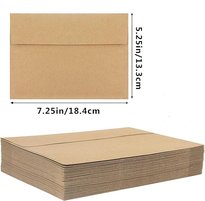 100 Pack Kraft Envelope,A7 Envelope,5x7 Envelopes for Invitations,Wedding, Baby Shower,Brown Kraft Envelopes for Personalize Gift Cards, Birthday Party