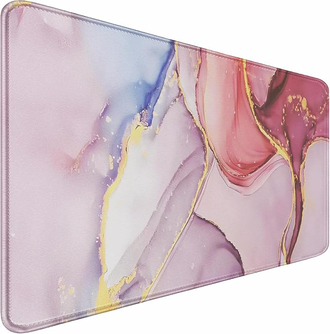 Extra Large Mouse Pad 31.5 x 11.8 in, Gaming Mousepad with Stitched Edges, Premium Microfiber Cloth Surface, Waterproof Non-Slip Base Keyboard Desk Mat for Home Office Gaming, Marble Pink