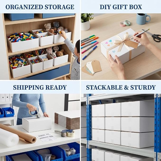 Shipping Boxes 10X6X4 Set of 25, White Corrugated Cardboard Box for Mailing Business Packaging