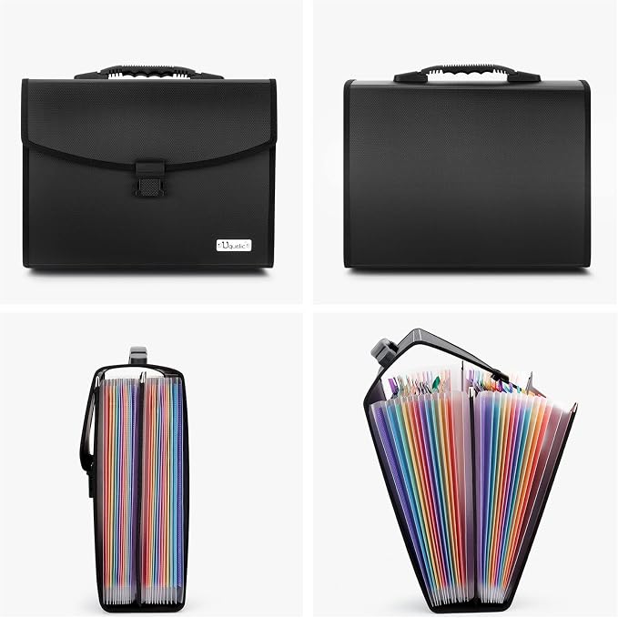 Uquelic 26 Pockets Expanding File Folder, Accordion Document Organizer | Folio Upgraded Durable Buckle, Base with Ergonomic Handle, Large A4 Letter Size Expandable File Organizer