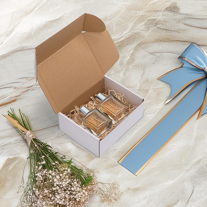 HORLIMER 8x6x3 inches Shipping Boxes Set of 25, White Corrugated Cardboard Box Literature Mailer, 25 Stickers Included