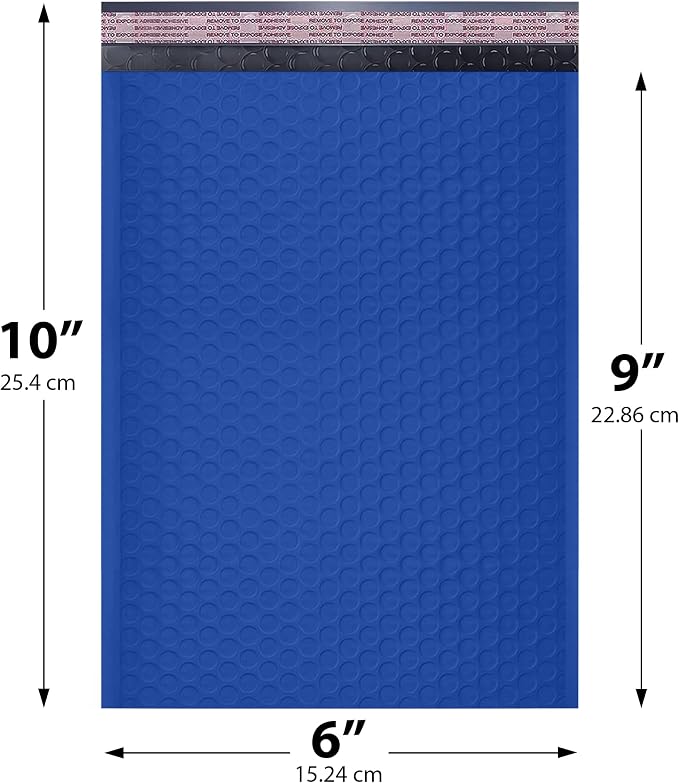 Royal Blue Bubble Mailers 6x10, Poly Padded Envelopes #0, 500 Pack | Fits Cards, CDs & Small Items, Self-Seal Closure, Cushioned Protection, Water-Resistant Poly, Bulk Pack for Small Business