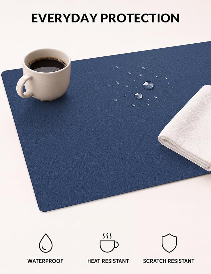 Leather Desk Mat 31.5" x 15.7", Non-Slip Waterproof PU Leather Desk Pad Protector, Large Mouse Pad & Writing Mat for Office, Home, Laptop and Keyboard, Denim Blue