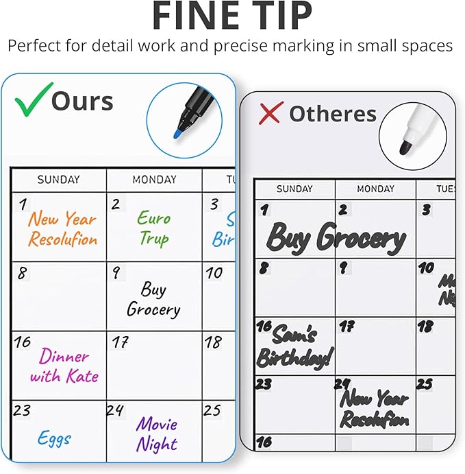 Taja Magnetic Dry Erase Whiteboard Markers, 16 Count 8 Color Fine Tip Thin Dry Erase Markers with Eraser for Home Office School Supplies-Brilliant