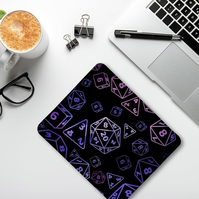 Neon Dice Gaming Mouse Pad, Black and Purple D20 RPG Gaming Mouse Pad for Wireless Mouse Computers Laptop Desk Accessories, Gamer Gifts,9.5x7.9 Inch
