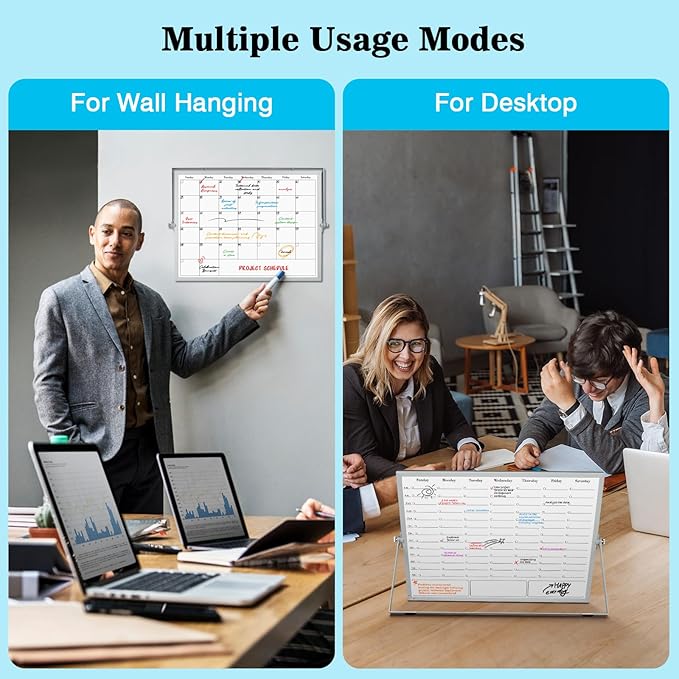 Desktop Whiteboard with Stand, 16"×12" Double-Sided Magnetic Dry Erase Calendar, Weekly Monthly Schedule with Time Slots, Portable for Home, Office, Planning, Memo, to Do List