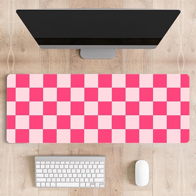 Mousepad Desk Mat Gaming Large Keyboard Cute Office Desktop Computer Laptop Checkered XXL Long Giant Big Kawaii Aesthetic Girly Pretty Design Women Girl Gamer Oversized Wide 30x12'' Mousepad