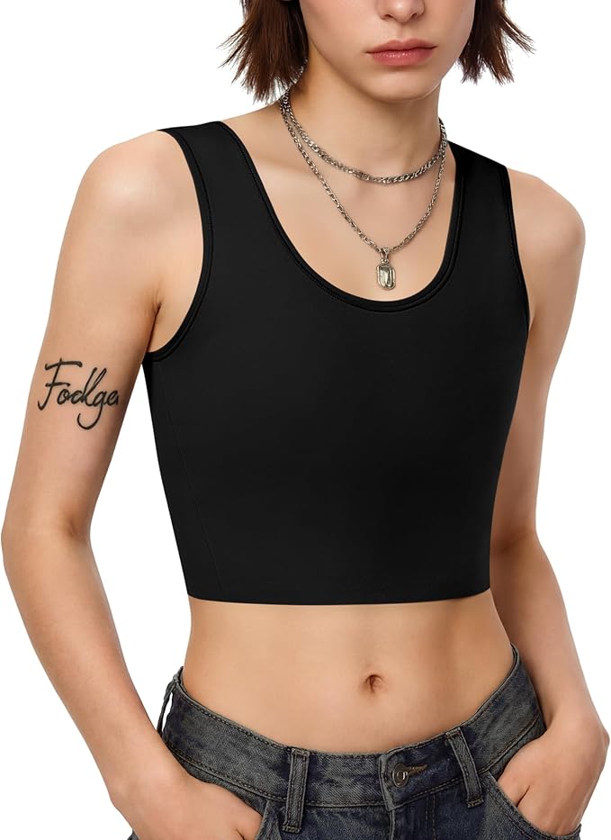 Nebility Chest Binder Transgender Ftm Binder Bra Compression Vest Tank Tops | Compression tank top has a double-layer panel for even compression. Metal-free pullover suits daily wear, theater, or cosplay