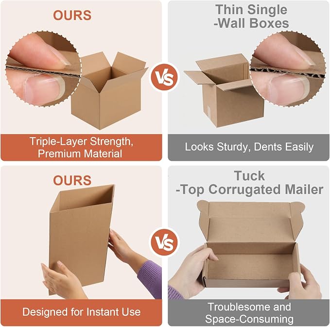 Corrugated Cardboard Boxes,4 PCS 8x6x6 inches Shipping Boxes, Brown Corrugated Cardboard Boxes for Packing, Mailing, Moving,Gifts & Storage（Brown）