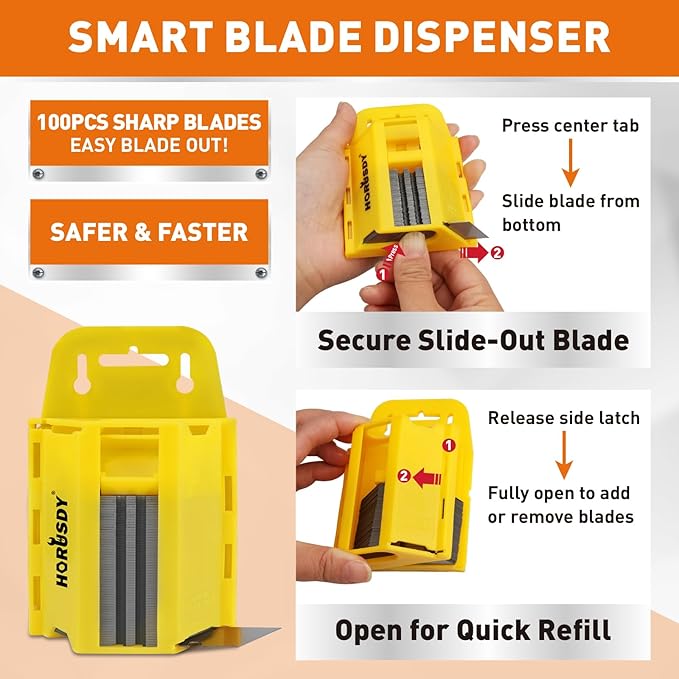 HORUSDY 20-Pack Folding Utility Knife Set, Heavy-Duty Box Cutters with 100 Extra Razor Blades, Quick-Change Foldable Knives for Drywall, Carpet, Boxes, Color-Coded Handles for Jobsite & Home Use