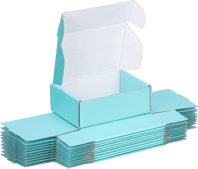 FARRAY 50 Pack of 6x4x2 Inches Small Shipping Boxes, Durable Corrugated Cardboard Boxes for Shipping, Gift, Mailing and Packaging, Teal