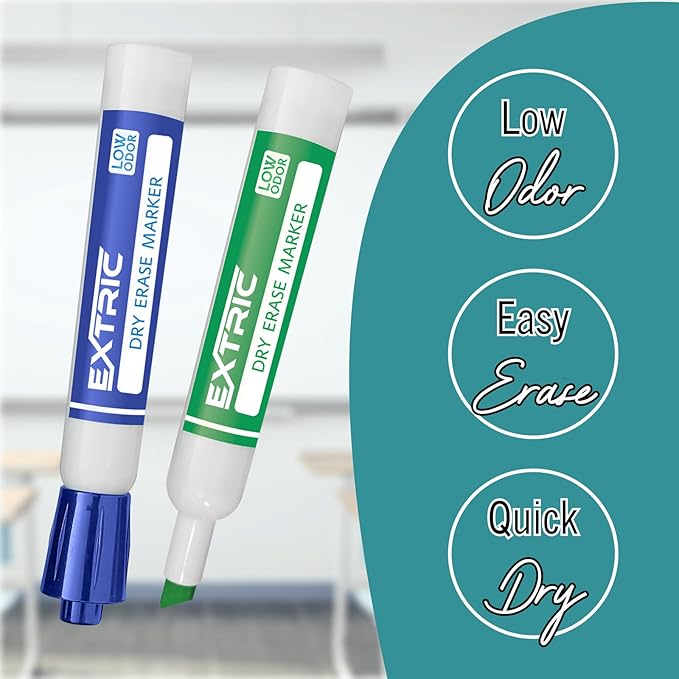 Dry Erase Markers chisel Tip, Whiteboard Markers 8 Pack Assorted Colors, White Board Marker Dry Erase, Low Odor White Board Marker for Teachers and Students