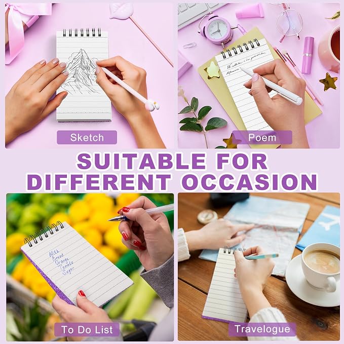 Tenceur 2 Pcs Pocket Notebook Small 3x5 Inch Glitter Purple Top Spiral Notepads Bound Notebook with Lined 120 Pages Mini Memo Pads for Office College Nurse Essentials Back to School Gift