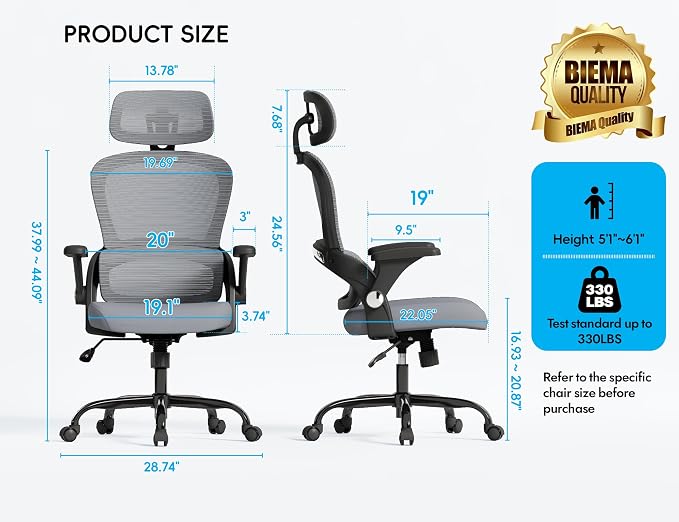 TRALT Office Chair - Ergonomic Desk Chair with Headrest Support for Adults | Home Office Desk Chair with Lumbar Support - Ergonomic Mesh Chairs 330 lb Wide Seat with Lumber Comfy Desk Chair(Black Grey)