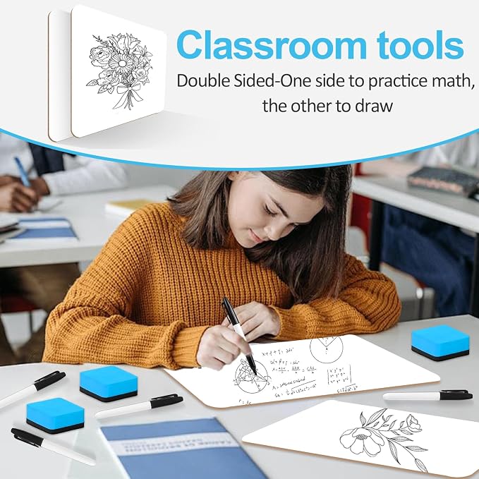26 Pack Double Sided Dry Erase Boards with 26 Erasers, 12.5 x 9 Inch | Double-Sided Reusable Small White Board, Smooth Writing & Wipe-Clean Design, Portable Study Whiteboard