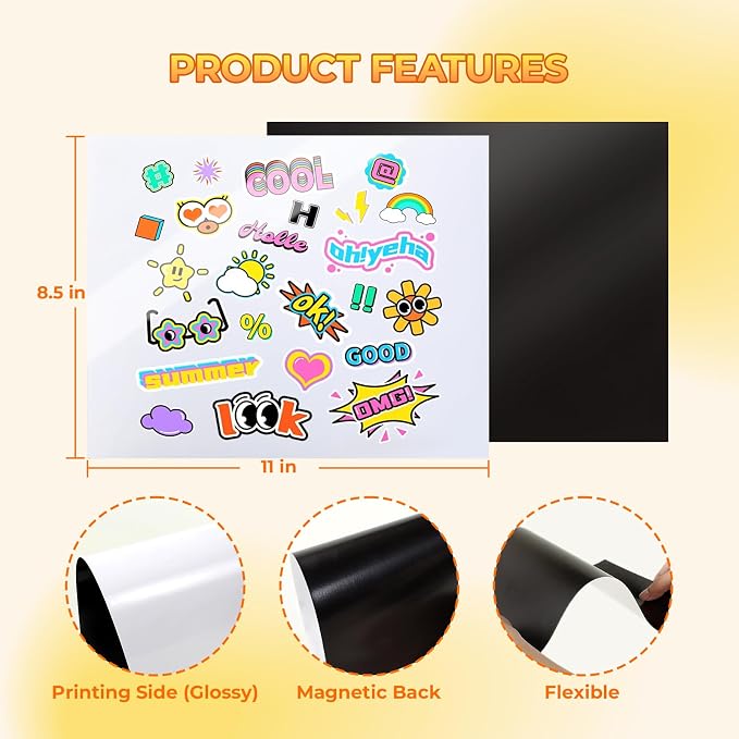 HTVRONT Printable Magnetic Sheets 8.5 x 11, Glossy 8Pcs for Inkjet Printers | Back to School Supplies, Flexible Magnetic Paper, Non-Adhesive Backing, for Photo Wall, Refrigerator, Classroom &Office Decor