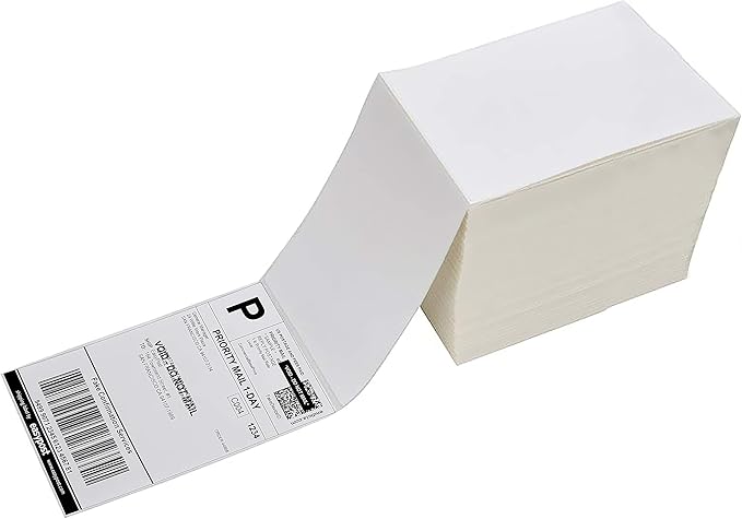 4 x 6 Thermal Shipping Labels with Perforations, 1000 Fanfold Direct Thermal Labels, Permanent Adhesive, White Mailing Labels for Thermal Printer