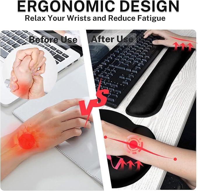 Arttown Keyboard Mouse Pad Set, 4 in 1 Desk Mat Set Calendar 2025 | Black Month Day Large Mousepad+Keyboard Wrist Rest+Mouse Wrist Rest+Coaster Ergonomic Design for Home Office Computer
