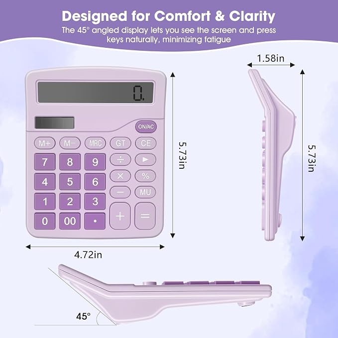 8 Pack Calculator Bulk,12 Digits Desktop Calculator with Large LCD Display and Sensitive Buttons,Solar and Battery Dual Power,Perfect for Office,School,Home(4 Colors)