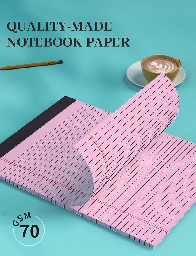 48 Pack Colored Legal Pads, Yellow Legal Pads 8.5 x 11 Note Pads Wide Ruled | Wide Ruled, Notepads 8.5x11 with Sturdy Back, Perforated Writing Paper Pads, Colored Lined Pads for Office, School, Home
